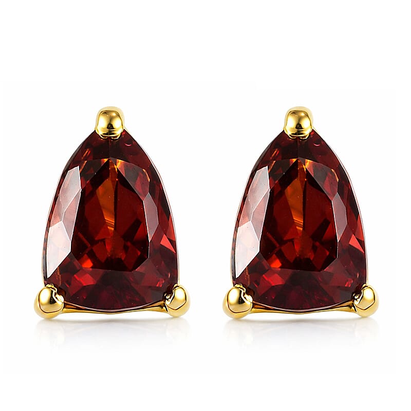 D'Joy Premium Mozambique Garnet 2.15 ctw Eternal Stud Earrings in 18K Vermeil Yellow Gold Over Sterling Silver
