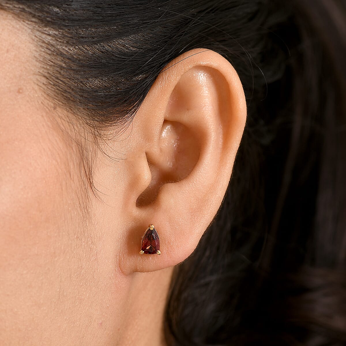 D'Joy Premium Mozambique Garnet 2.15 ctw Eternal Stud Earrings in 18K Vermeil Yellow Gold Over Sterling Silver image number 2