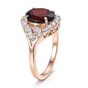 D'Joy Premium Mozambique Garnet and Moissanite 3.50 ctw Flame Swirl Ring in 18K Vermeil Rose Gold Over Sterling Silver (Size 6.0)