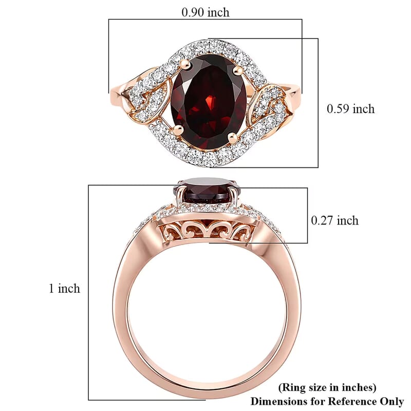D'Joy Premium Mozambique Garnet and Moissanite 3.50 ctw Flame Swirl Ring in 18K Vermeil Rose Gold Over Sterling Silver (Size 7.0)