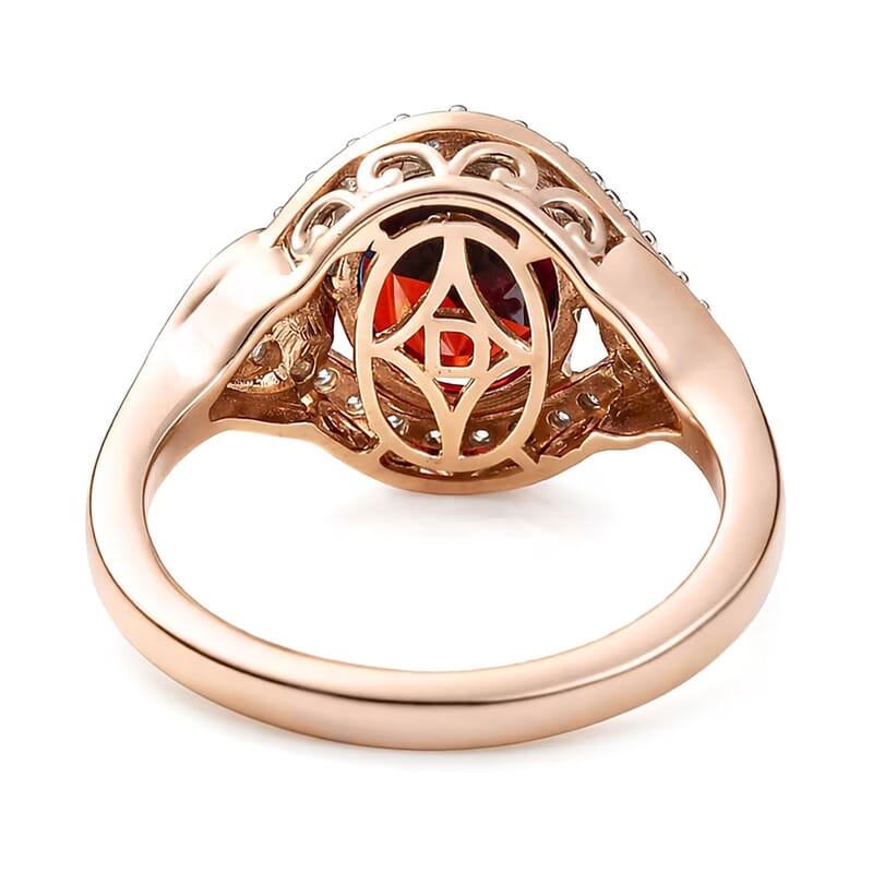 D'Joy Premium Mozambique Garnet and Moissanite 3.50 ctw Flame Swirl Ring in 18K Vermeil Rose Gold Over Sterling Silver (Size 7.0)