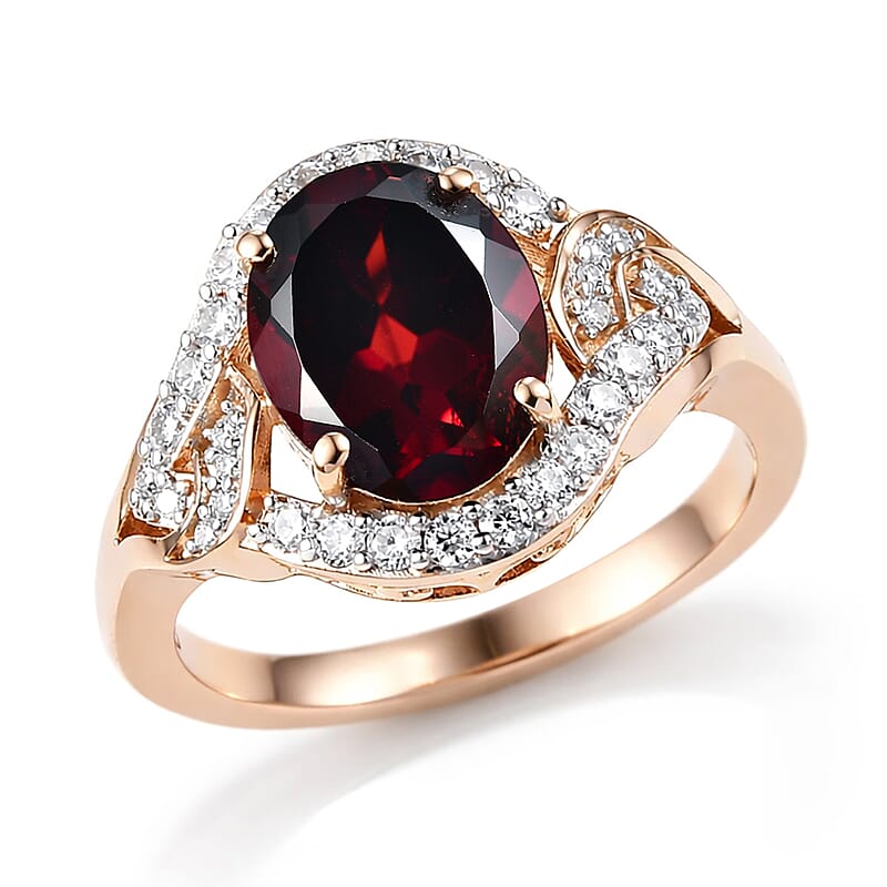 D'Joy Premium Mozambique Garnet and Moissanite 3.50 ctw Flame Swirl Ring in 18K Vermeil Rose Gold Over Sterling Silver (Size 8.0)
