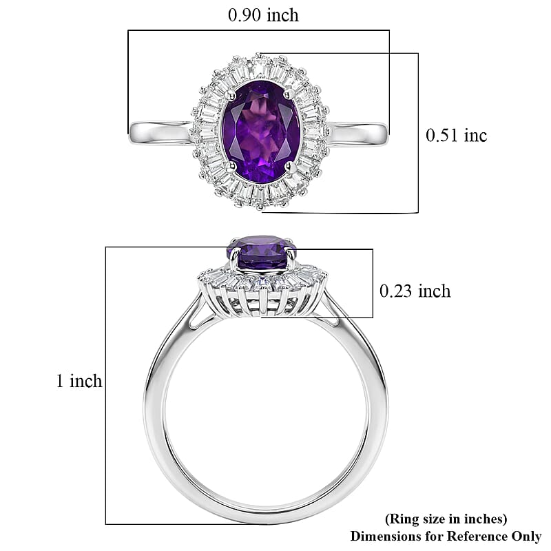 D'Joy Premium Lusaka Amethyst and Moissanite 1.60 ctw Sunray Bloom Ring in Rhodium Over Sterling Silver (Size 6.0)