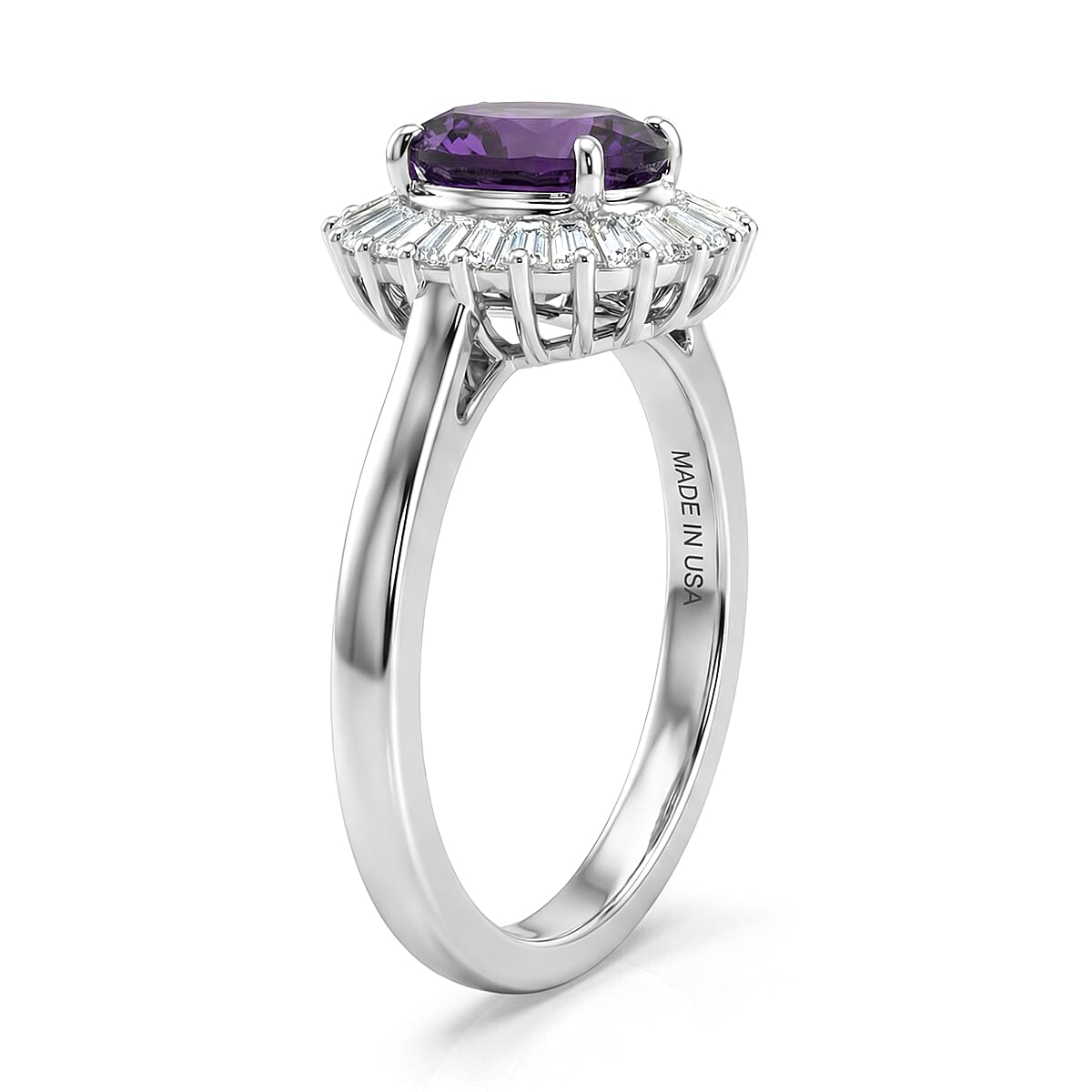 D'Joy Premium Lusaka Amethyst and Moissanite 1.60 ctw Sunray Bloom Ring in Rhodium Over Sterling Silver (Size 7.0) image number 3