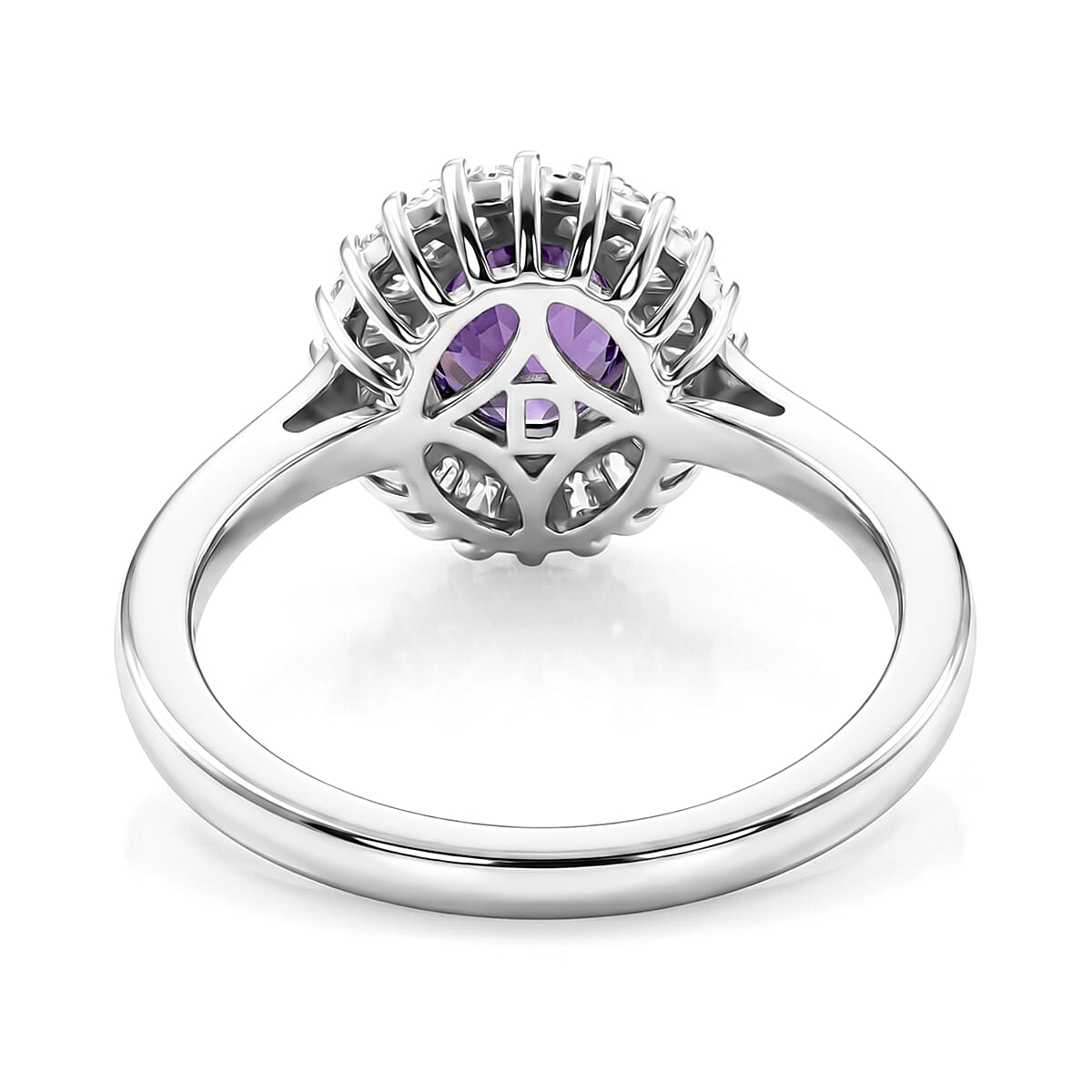 D'Joy Premium Lusaka Amethyst and Moissanite 1.60 ctw Sunray Bloom Ring in Rhodium Over Sterling Silver (Size 7.0) image number 4