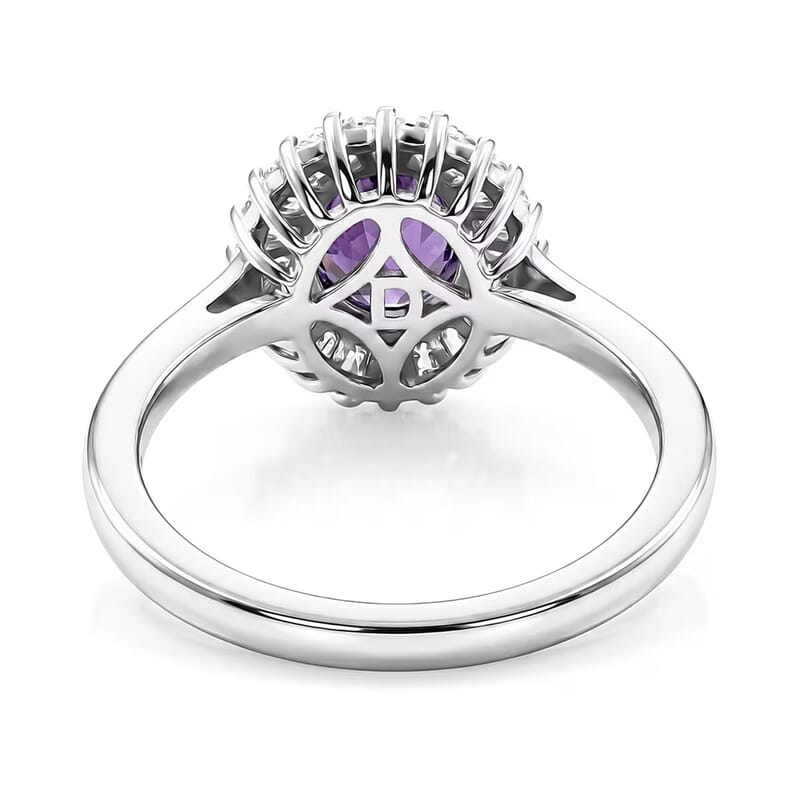 D'Joy Premium Lusaka Amethyst and Moissanite 1.60 ctw Sunray Bloom Ring in Rhodium Over Sterling Silver (Size 7.0)