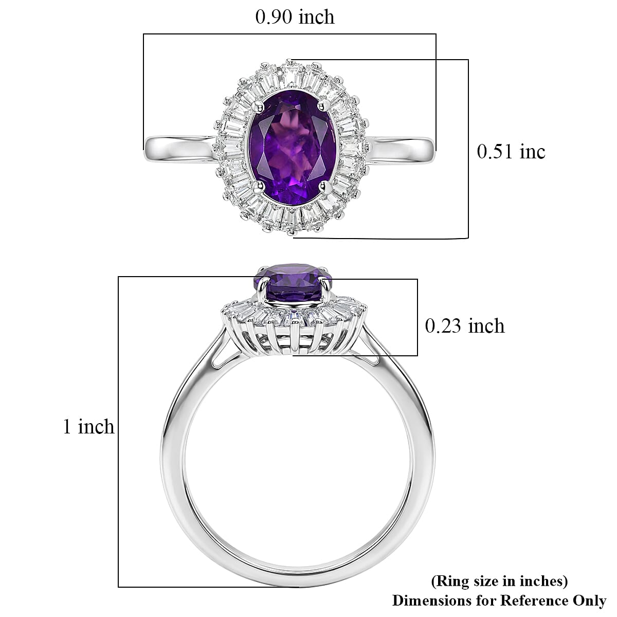 D'Joy Premium Lusaka Amethyst and Moissanite 1.60 ctw Sunray Bloom Ring in Rhodium Over Sterling Silver (Size 8.0) image number 5