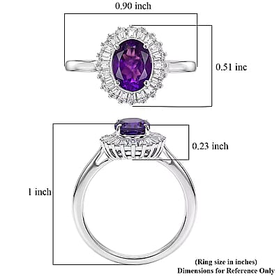 D'Joy Premium Lusaka Amethyst and Moissanite 1.60 ctw Sunray Bloom Ring in Rhodium Over Sterling Silver (Size 8.0)