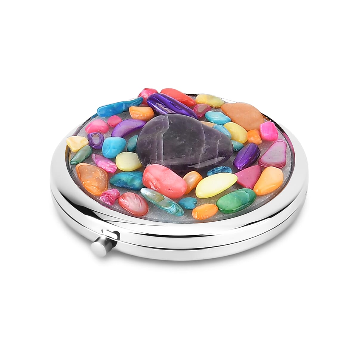 Livmore Purple Cosmetic Gemstone Mirror with Matching Amethyst Heart Necklace (20 Inches) in Silvertone image number 2