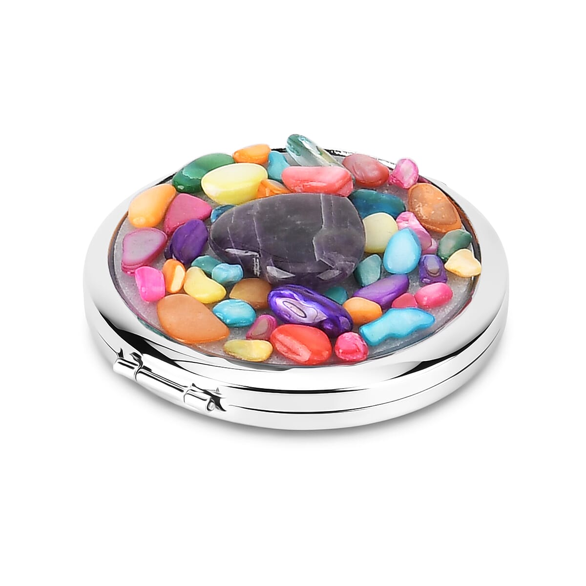 Livmore Purple Cosmetic Gemstone Mirror with Matching Amethyst Heart Necklace (20 Inches) in Silvertone image number 3