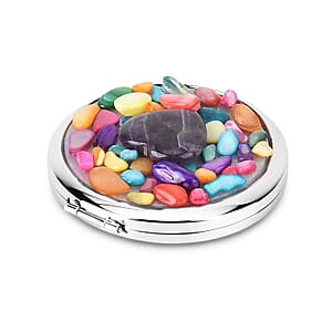 Livmore Purple Cosmetic Gemstone Mirror with Matching Amethyst Heart Necklace (20 Inches) in Silvertone