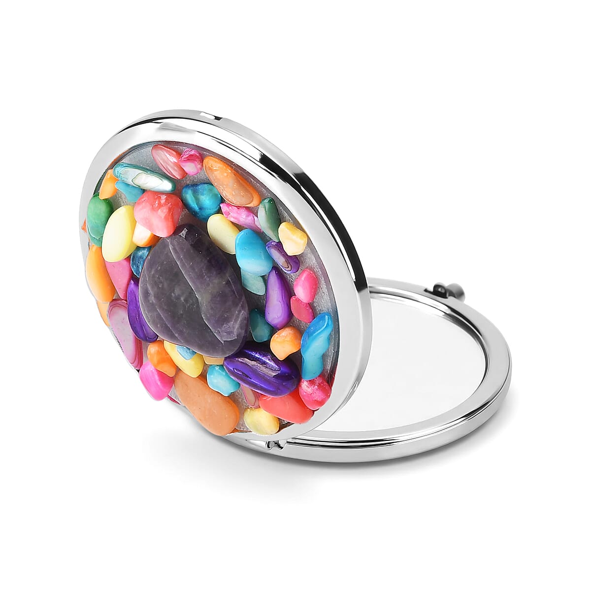 Livmore Purple Cosmetic Gemstone Mirror with Matching Amethyst Heart Necklace (20 Inches) in Silvertone image number 5