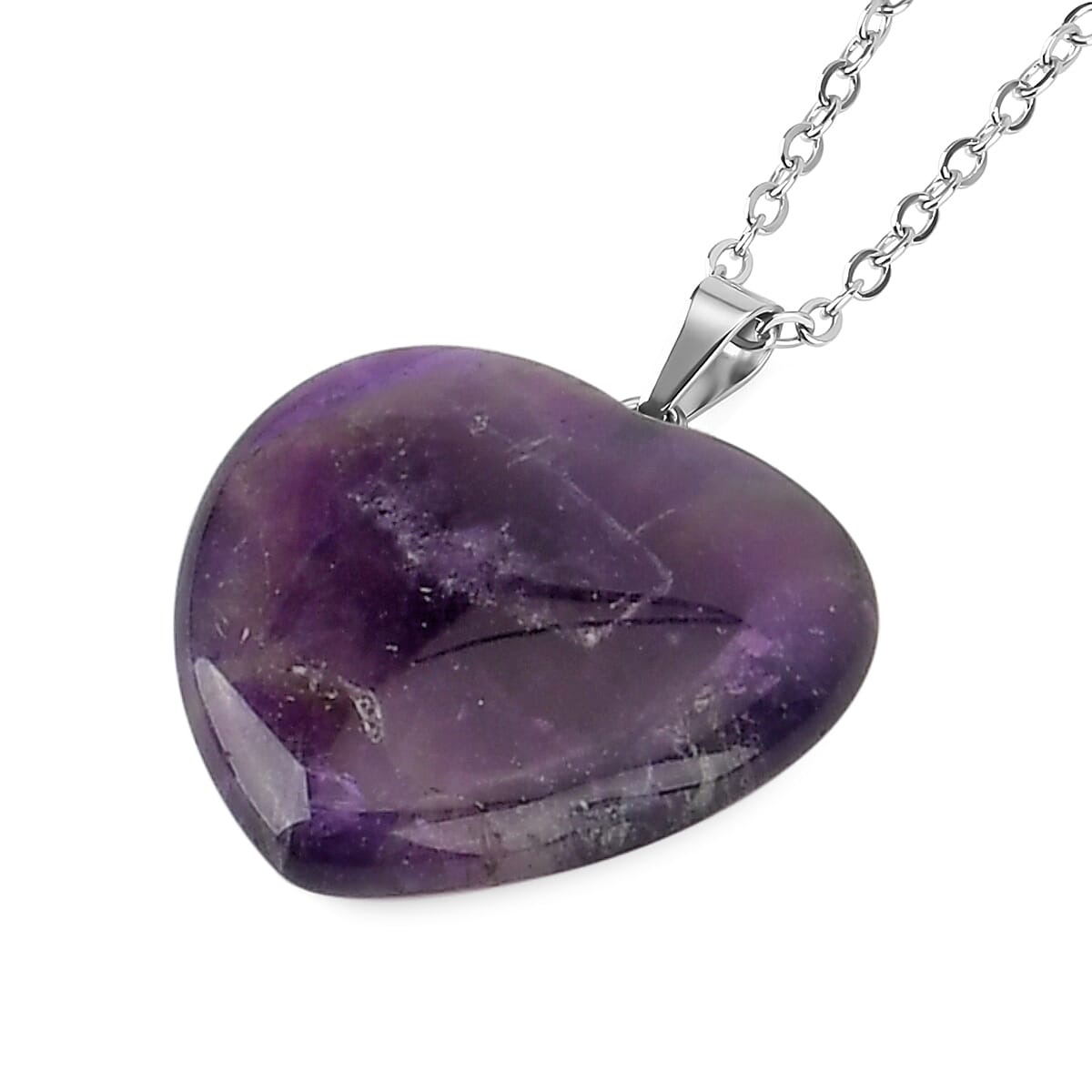 Livmore Purple Cosmetic Gemstone Mirror with Matching Amethyst Heart Necklace (20 Inches) in Silvertone image number 7