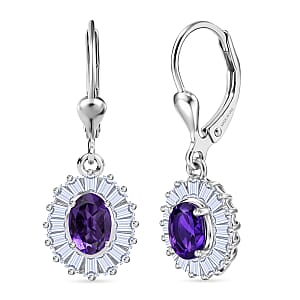 D'Joy Premium Lusaka Amethyst and Moissanite 1.65 ctw Sunray Bloom Earrings in Rhodium Over Sterling Silver