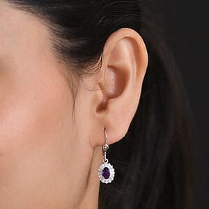 D'Joy Premium Lusaka Amethyst and Moissanite 1.65 ctw Sunray Bloom Earrings in Rhodium Over Sterling Silver