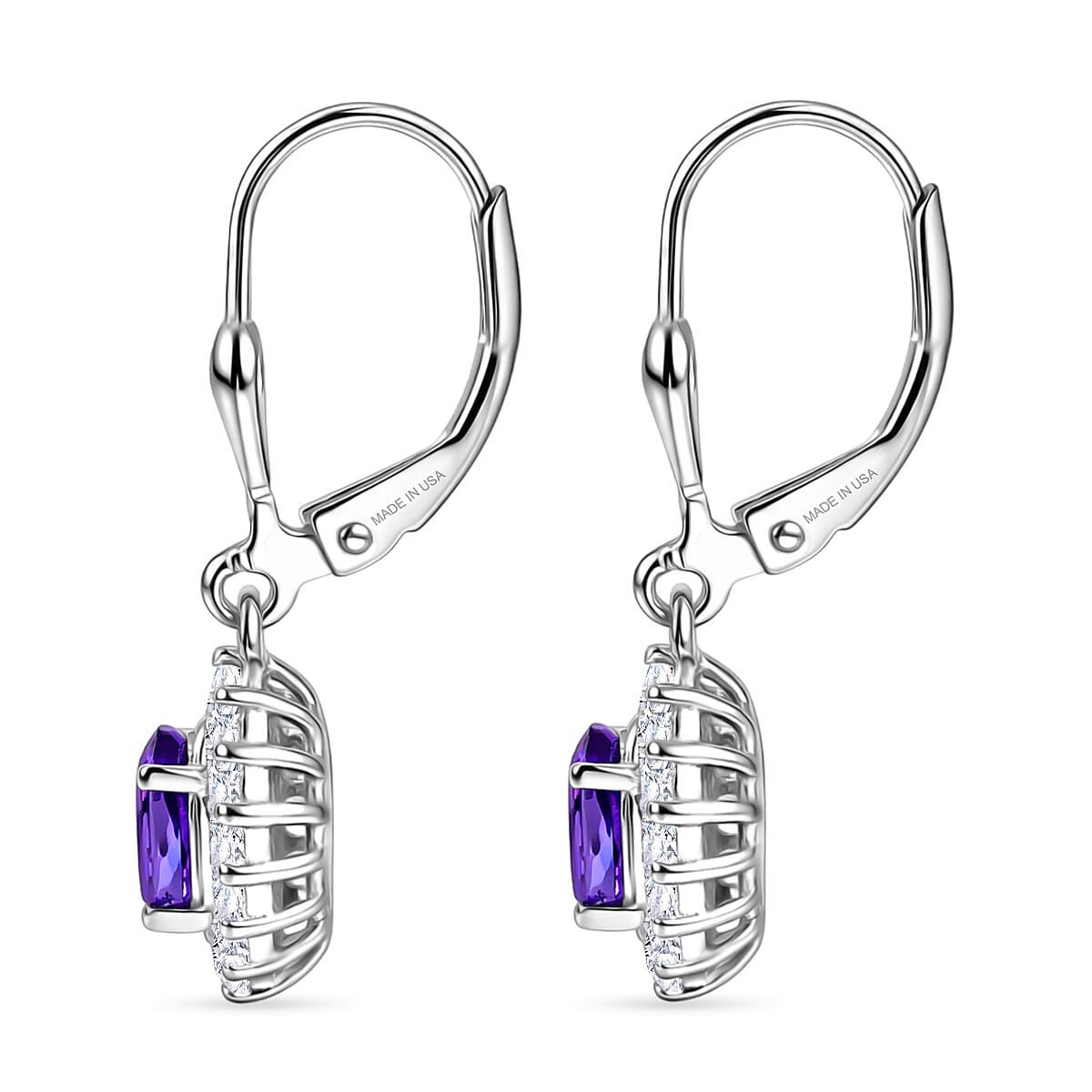 D'Joy Premium Lusaka Amethyst and Moissanite 1.65 ctw Sunray Bloom Earrings in Rhodium Over Sterling Silver image number 3