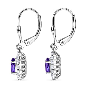 D'Joy Premium Lusaka Amethyst and Moissanite 1.65 ctw Sunray Bloom Earrings in Rhodium Over Sterling Silver