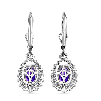 D'Joy Premium Lusaka Amethyst and Moissanite 1.65 ctw Sunray Bloom Earrings in Rhodium Over Sterling Silver