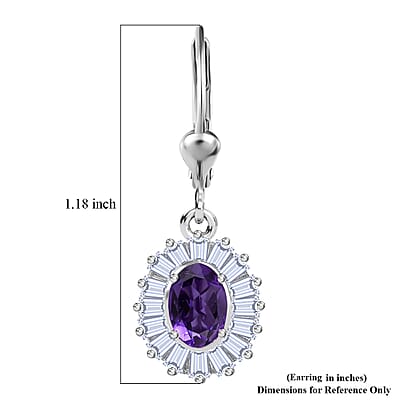 D'Joy Premium Lusaka Amethyst and Moissanite 1.65 ctw Sunray Bloom Earrings in Rhodium Over Sterling Silver