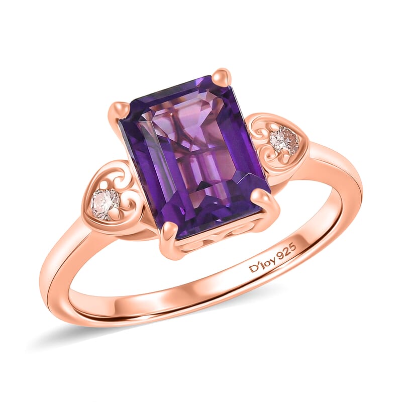 Premium Lusaka Amethyst and Luxuriant Lab Grown Pink Diamond E-F VS 2.40 ctw Elegant Heart Ring in 18K Vermeil Rose Gold Over Sterling Silver (Size 10.0)