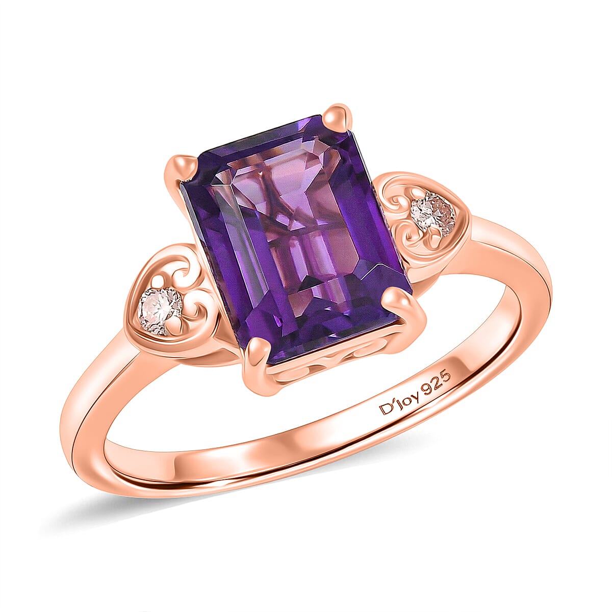 Premium Lusaka Amethyst and Luxuriant Lab Grown Pink Diamond E-F VS 2.40 ctw Elegant Heart Ring in 18K Vermeil Rose Gold Over Sterling Silver