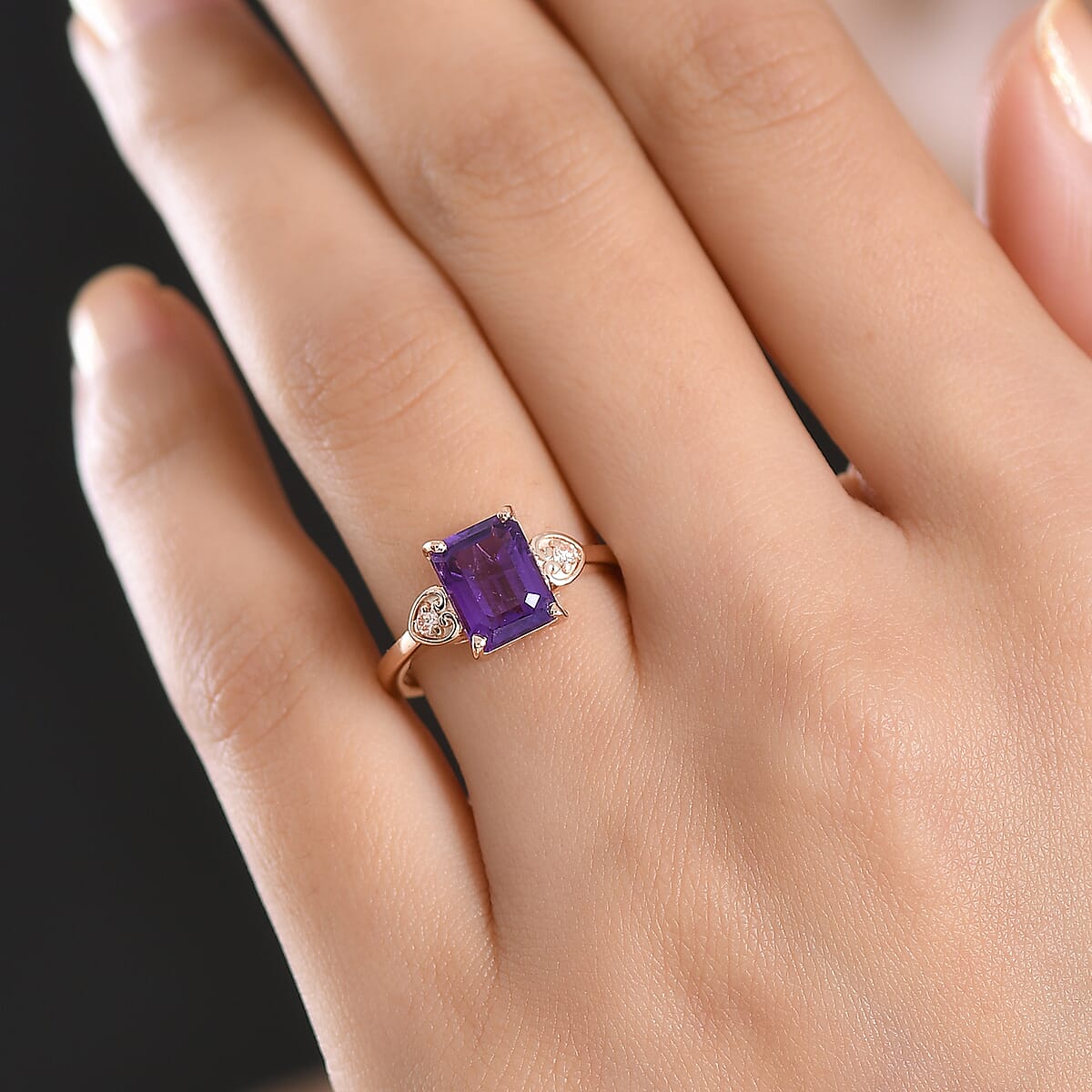 Premium Lusaka Amethyst and Luxuriant Lab Grown Pink Diamond E-F VS 2.40 ctw Elegant Heart Ring in 18K Vermeil Rose Gold Over Sterling Silver (Size 5.0) image number 2