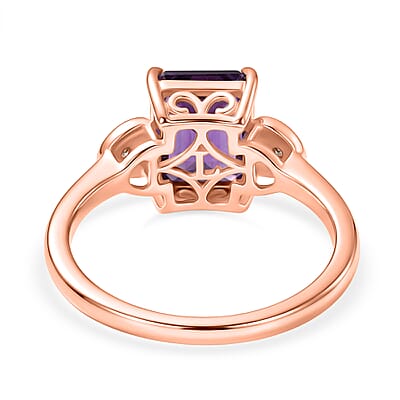 Premium Lusaka Amethyst and Luxuriant Lab Grown Pink Diamond E-F VS 2.40 ctw Elegant Heart Ring in 18K Vermeil Rose Gold Over Sterling Silver (Size 5.0)