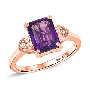 Premium Lusaka Amethyst and Luxuriant Lab Grown Pink Diamond E-F VS 2.40 ctw Elegant Heart Ring in 18K Vermeil Rose Gold Over Sterling Silver (Size 9.0)