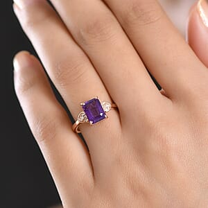 Premium Lusaka Amethyst and Luxuriant Lab Grown Pink Diamond E-F VS 2.40 ctw Elegant Heart Ring in 18K Vermeil Rose Gold Over Sterling Silver (Size 9.0)