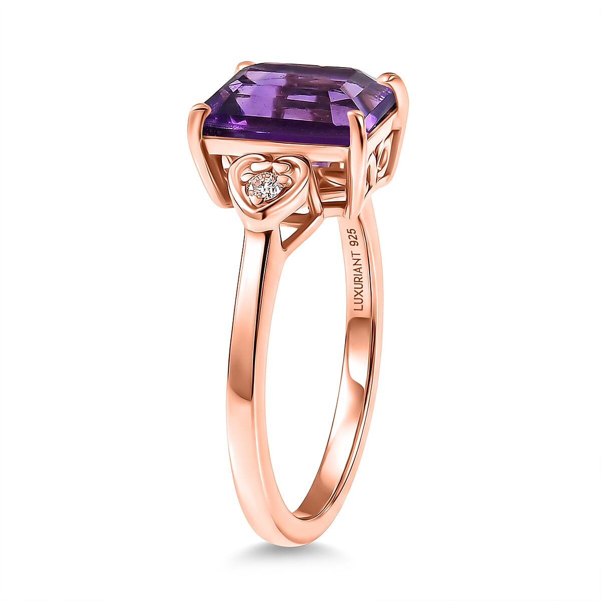 Premium Lusaka Amethyst and Luxuriant Lab Grown Pink Diamond E-F VS 2.40 ctw Elegant Heart Ring in 18K Vermeil Rose Gold Over Sterling Silver (Size 9.0) image number 3
