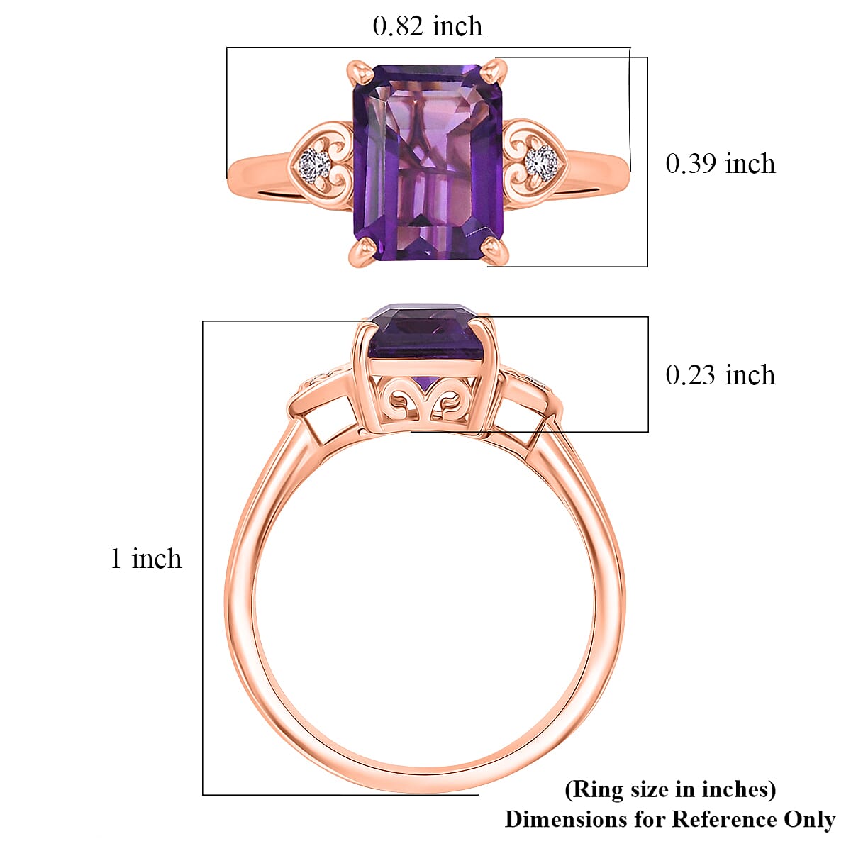 Premium Lusaka Amethyst and Luxuriant Lab Grown Pink Diamond E-F VS 2.40 ctw Elegant Heart Ring in 18K Vermeil Rose Gold Over Sterling Silver (Size 9.0) image number 5