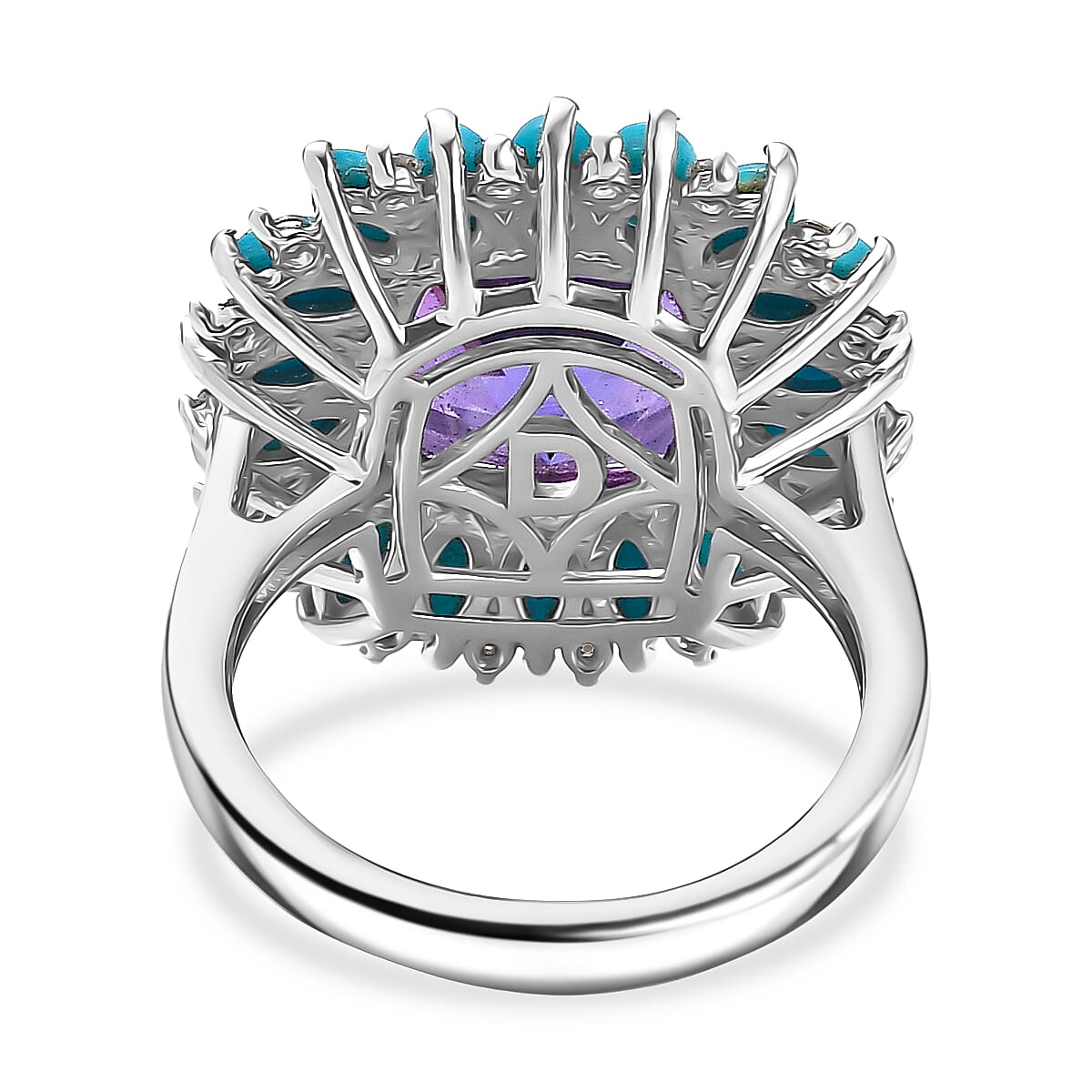 D'Joy Premium Lusaka Amethyst and Multi Gemstone 6.10 ctw Petal Frame Ring in Rhodium Over Sterling Silver (Size 10.0) image number 4