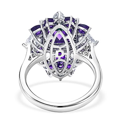 D'Joy Premium Lusaka Amethyst and Multi Gemstone 6.10 ctw Petal Frame Ring in Rhodium Over Sterling Silver (Size 10.0)