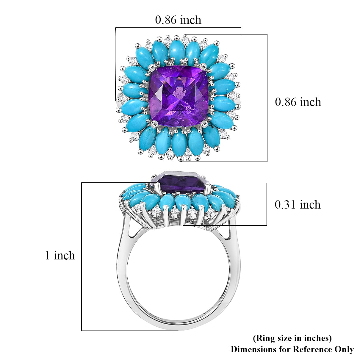 D'Joy Premium Lusaka Amethyst and Multi Gemstone 6.10 ctw Petal Frame Ring in Rhodium Over Sterling Silver (Size 10.0) image number 5