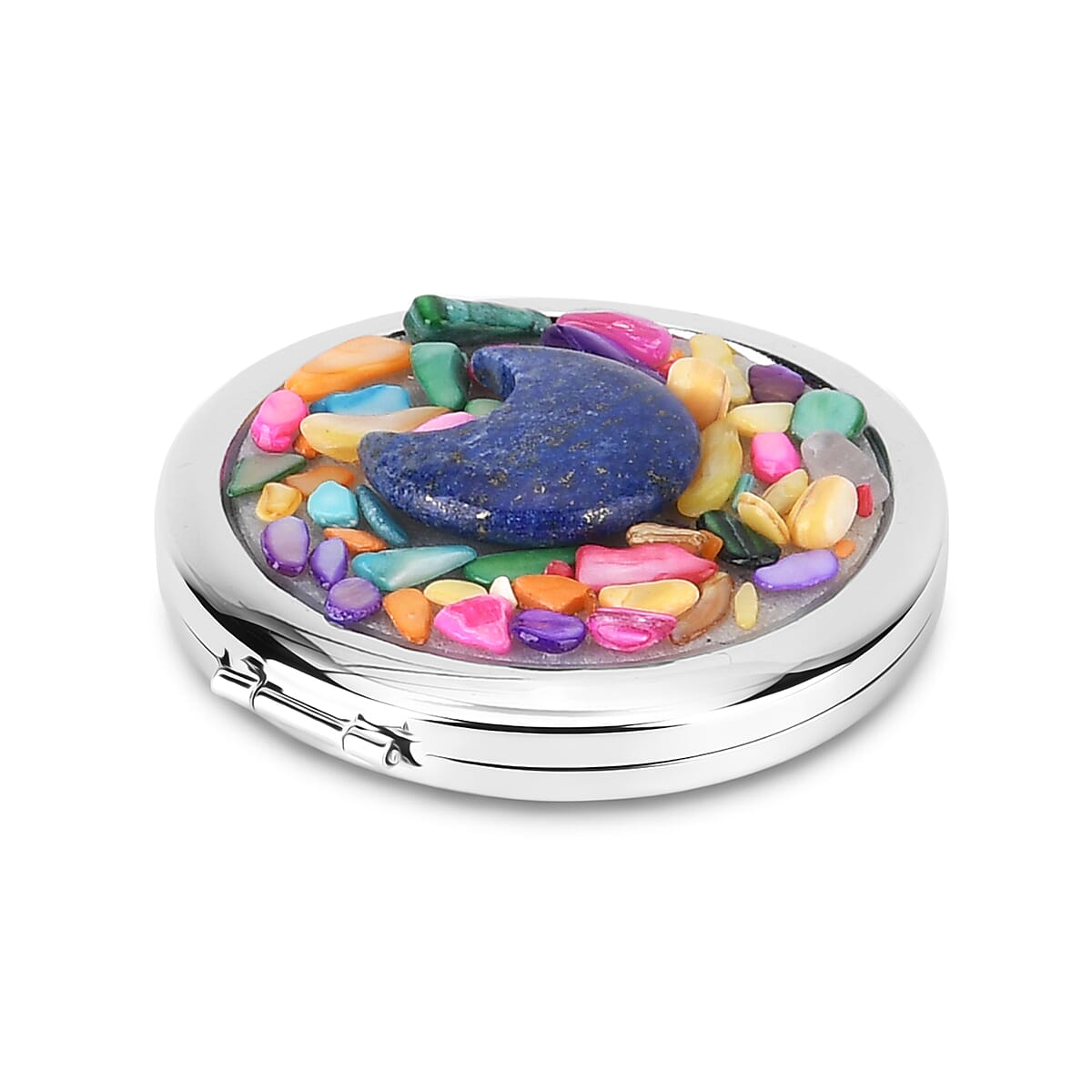 Livmore Blue Cosmetic Gemstone Mirror with Matching Lapis Lazuli Heart Necklace (20 Inches) in Silvertone image number 3