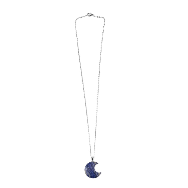 Livmore Blue Cosmetic Gemstone Mirror with Matching Lapis Lazuli Heart Necklace (20 Inches) in Silvertone