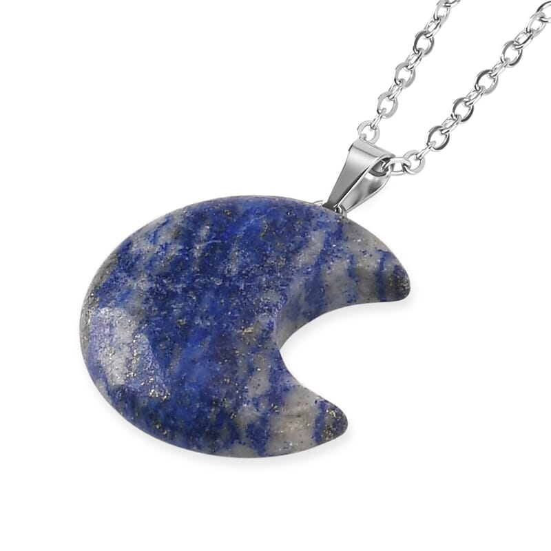 Livmore Blue Cosmetic Gemstone Mirror with Matching Lapis Lazuli Heart Necklace (20 Inches) in Silvertone