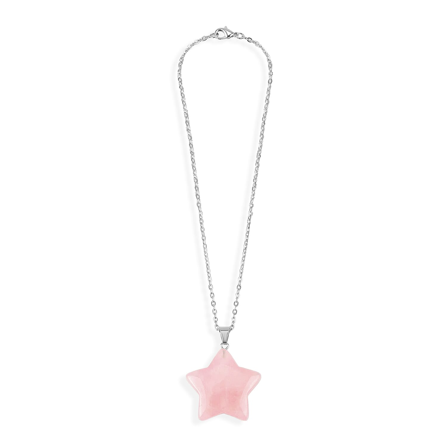 Livmore Pink Cosmetic Gemstone Mirror with Matching Rose Quartz Heart Necklace (20 Inches) in Silvertone
