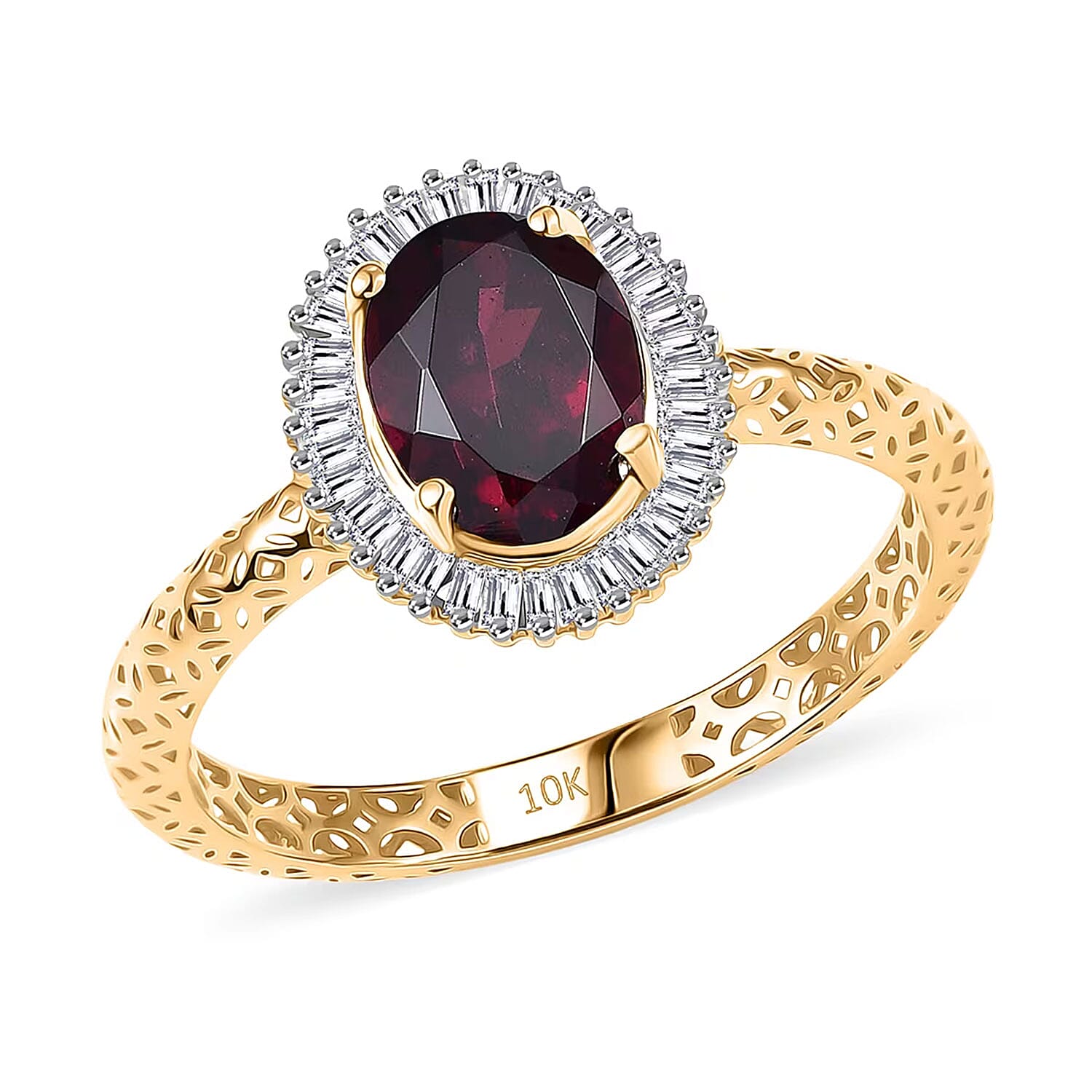 10K Yellow Gold Premium Anthill Garnet, Diamond (I2) (0.24 cts) Ring (Size 6.0) 2.00 ctw