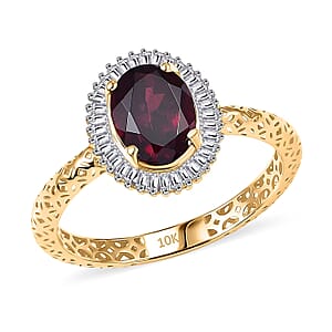 10K Yellow Gold Premium Anthill Garnet, Diamond (I2) (0.24 cts) Ring (Size 6.0) 2.00 ctw