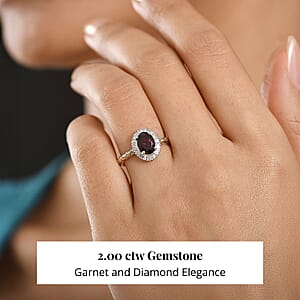 10K Yellow Gold Premium Anthill Garnet, Diamond (I2) (0.24 cts) Ring (Size 6.0) 2.00 ctw
