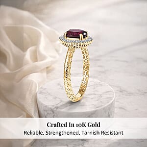 10K Yellow Gold Premium Anthill Garnet, Diamond (I2) (0.24 cts) Ring (Size 6.0) 2.00 ctw