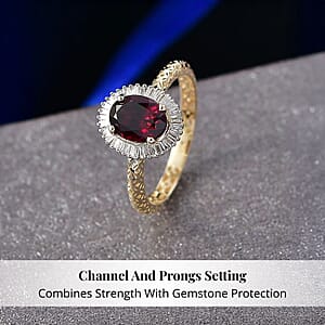 10K Yellow Gold Premium Anthill Garnet, Diamond (I2) (0.24 cts) Ring (Size 6.0) 2.00 ctw
