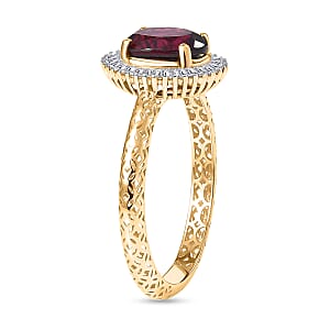10K Yellow Gold Premium Anthill Garnet, Diamond (I2) (0.24 cts) Ring (Size 6.0) 2.00 ctw