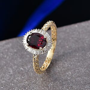 Mirage Collection Premium Anthill Garnet and Diamond I2 2.00 ctw Ring in 10K Yellow Gold (Size 8.0)