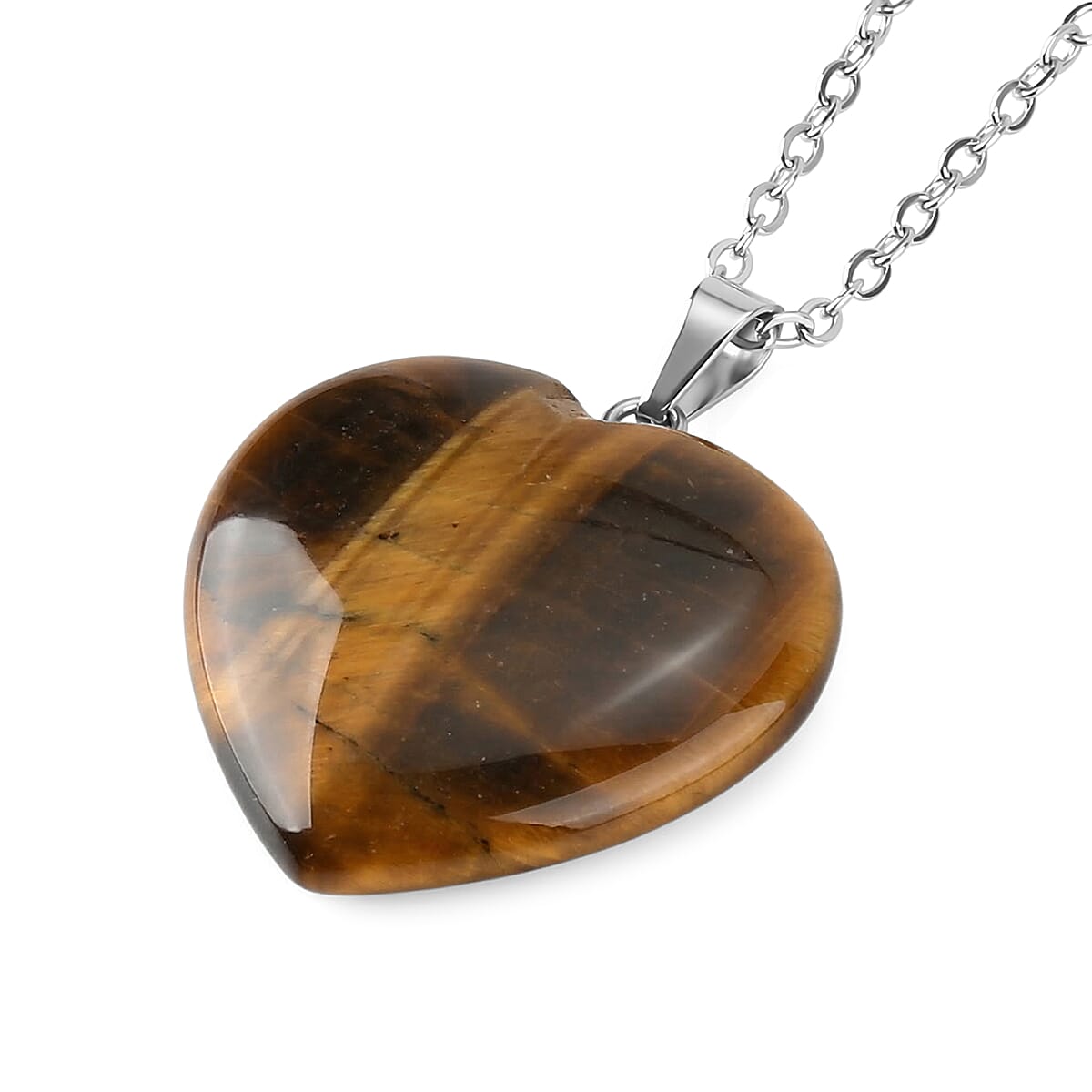 Livmore Brown Cosmetic Gemstone Mirror with Matching Tigers Eye Heart Necklace (20 Inches) in Silvertone image number 7