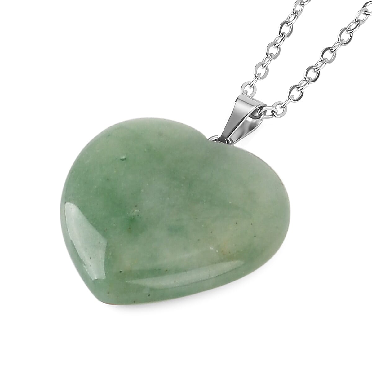 Livmore Green Cosmetic Gemstone Mirror with Matching Green Aventurine Heart Necklace (20 Inches) in Silvertone image number 7