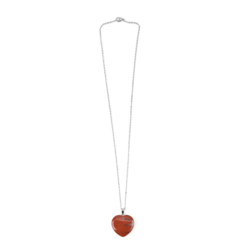 Livmore Red Cosmetic Gemstone Mirror with Matching Red Jasper Heart Necklace (20 Inches) in Silvertone