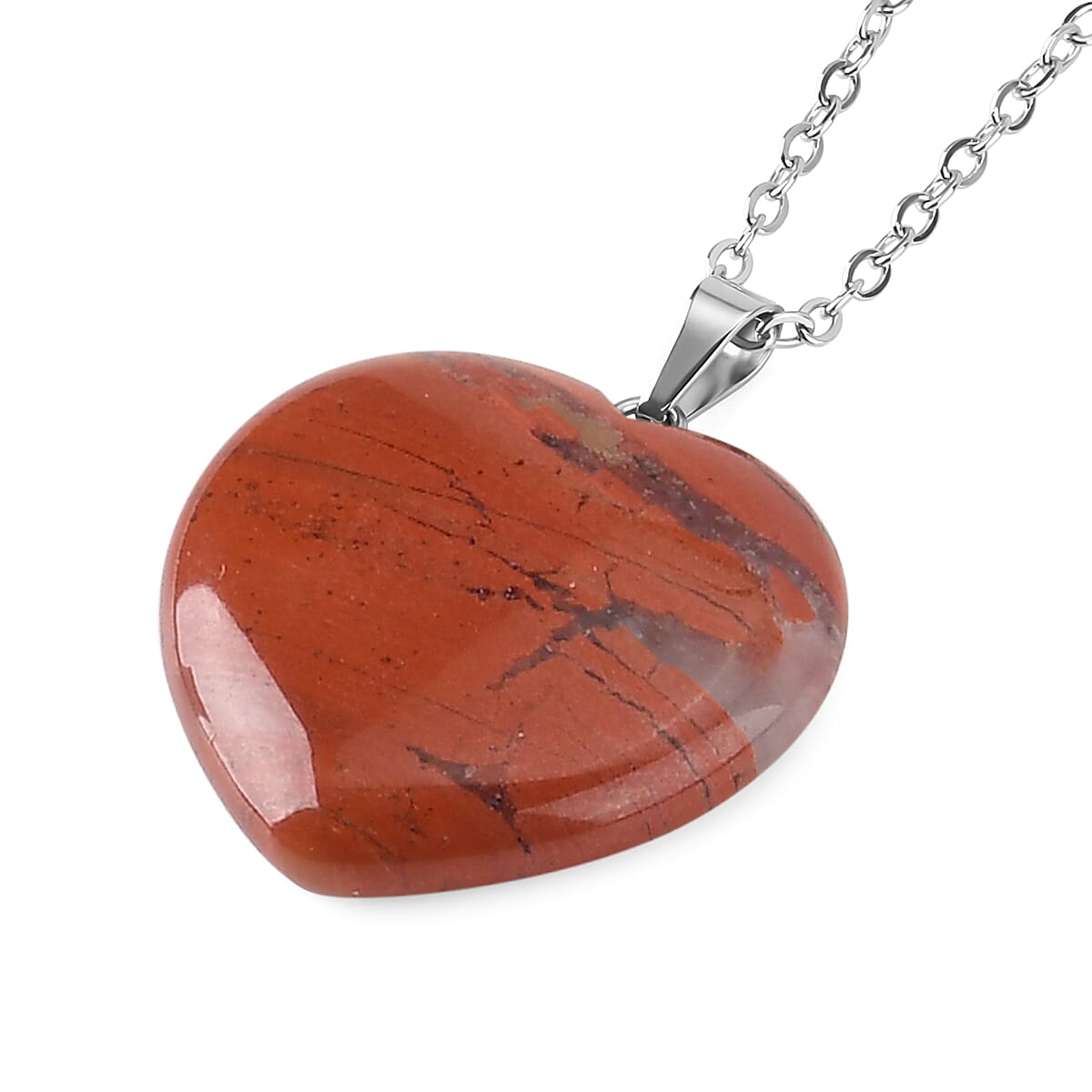 Livmore Red Cosmetic Gemstone Mirror with Matching Red Jasper Heart Necklace (20 Inches) in Silvertone image number 7