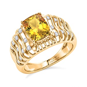 D'Joy Premium Golden Apatite and Moissanite 2.50 ctw Solar Crest Ring in 18K Vermeil Yellow Gold Over Sterling Silver (Size 6.0)